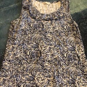 Blue and white seashell ruffle tank